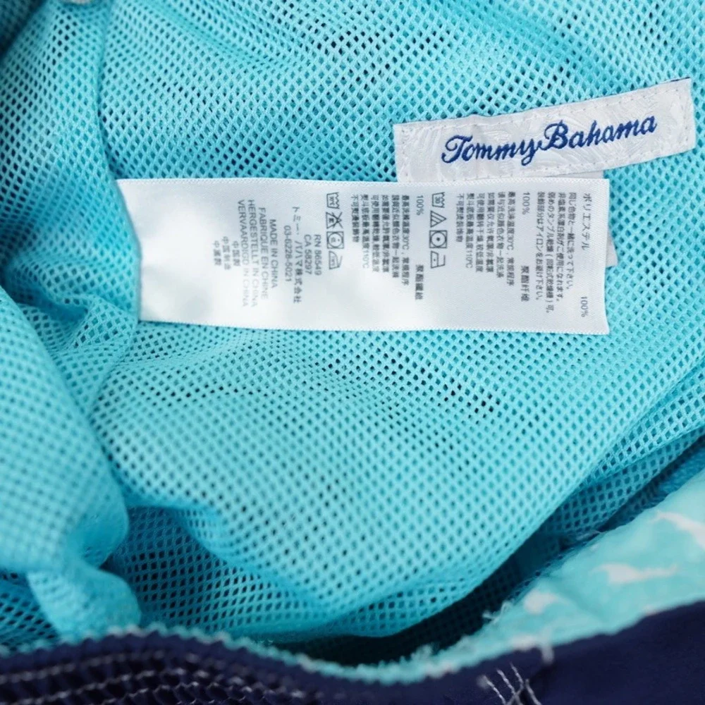 Tommy Bahama Board Shorts Mens L Navy Blue Regular Logo Cargo‎ Pocket Beach Swim